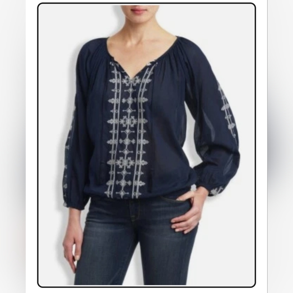 Chic Navy Embroidered Blouse
